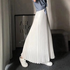 百褶裙高个子加长版半身裙春秋百褶长裙亮缎面女到脚踝金属流光裙