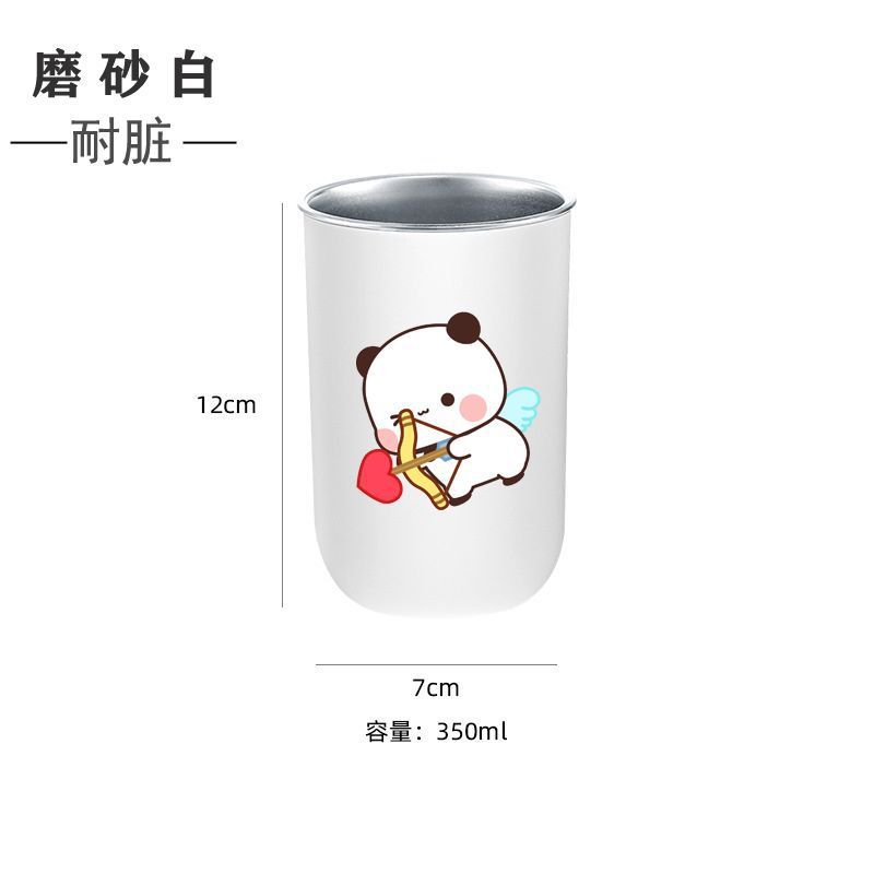 Dos paño simple cepillo de dientes casero caricaturas lindas tazas de enjuague bucal pareja lavado tazas de cepillo de dientes de acero inoxidable