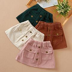 Half-body Skirt Spring and Autumn 24 New Style Fashion Girl Corduroy Korean Version Children Fleece Outerwear A-line Short Skirt