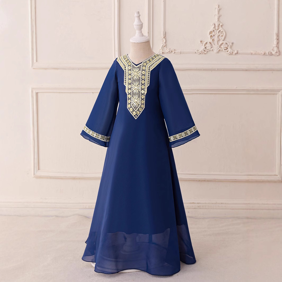 Vestido largo para niñas con estampado patchwork, vestido midi, vestido de fiesta infantil, vestido de noche.