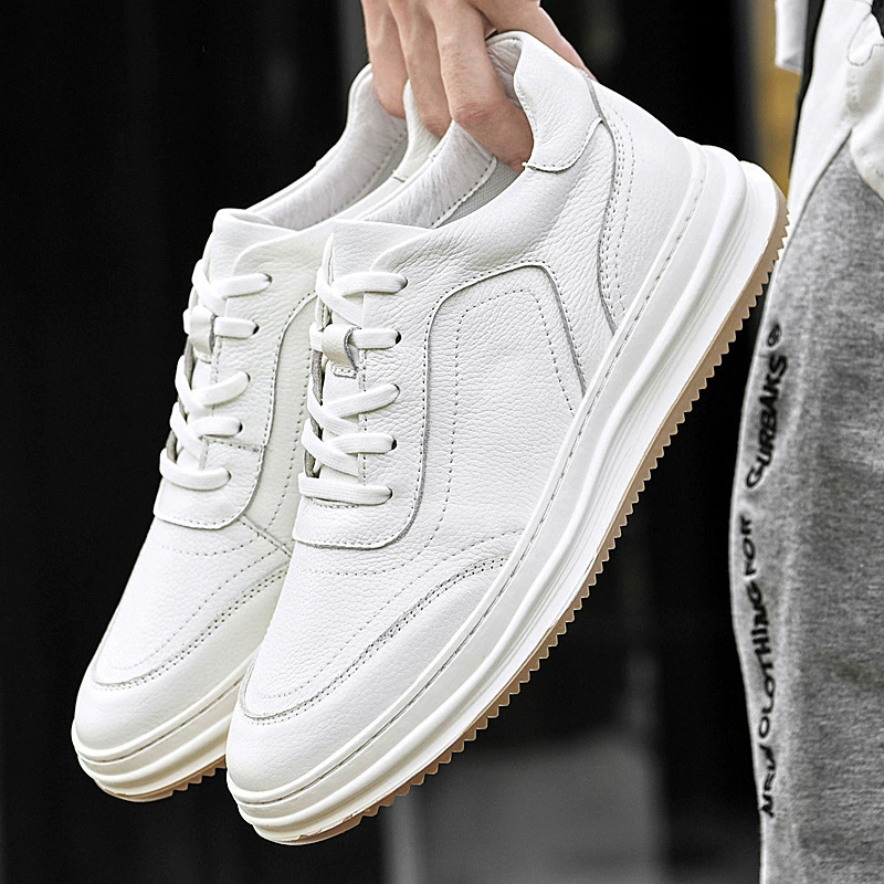 Footwear English style, leather breathable white shoes platform, trend sports shoes, sneakers, autumn, British style, cowhide