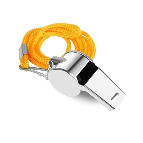 Manufacturers in stock stainless steel whistle yellow lanyard whistle hemming silver referee competition whistle traffic command