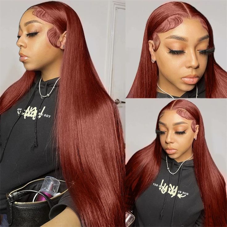 13*4 HD Transparent Lace Red Brown 33# Front Lace Full Human Hair Headset Europe and America Amazon Best Selling