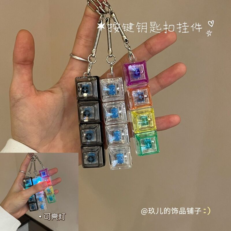 Long Strip Keyboard Keys Stress Relief Electronic Wooden Fish Toy Glowing Keyboard Button Led Light Keychain Pendant