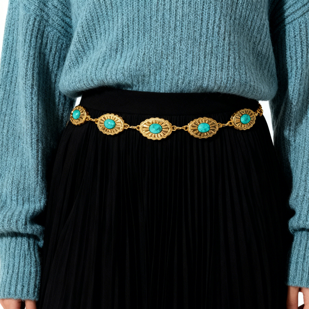 Böhmische Türkis Bauchkette Vintage Ethno Körperkette Für Damen_voghion.com