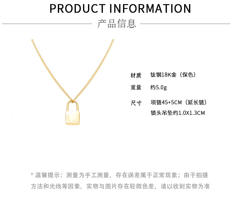 Fashion Lock Pendant Necklace Jewelry Titanium Steel 18k Gold Plated display picture 2