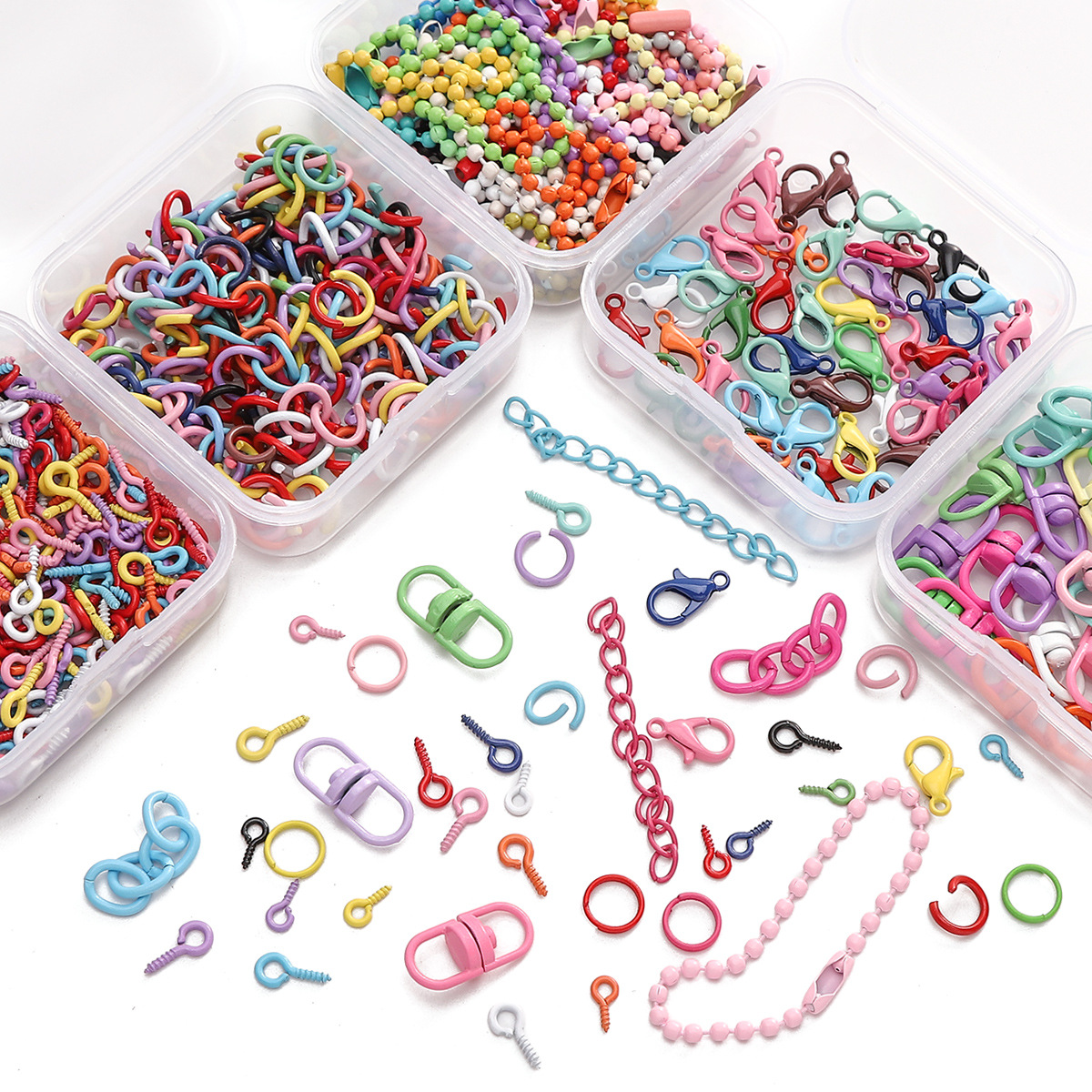 박스형 컬러 스프레이 페인트 키 체인 테일 체인 도어 버클 오픈 링 버클 수제 DIY 액세서리 쥬얼리 재료 패키지