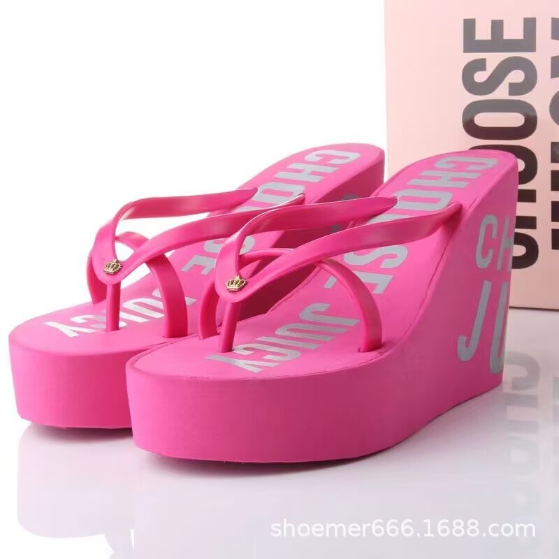 Juicy2025 Summer Fashion Women's Sky-High Herringbone Thong High-Heeled Thick-Soled Beach Sandals and Slippers Super High Heels