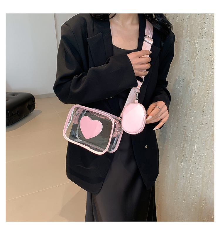 405g Weight Zipper Closure Type Single Shoulder Strap Strap Type Square Bag Bags Type Casual Occasion PVC Material Heart Shape Pattern Spring&Summer Season Women's Gender Streetwear Style Square Shape Women's PVC Heart Shape Streetwear Square Zipper Square Bag 6