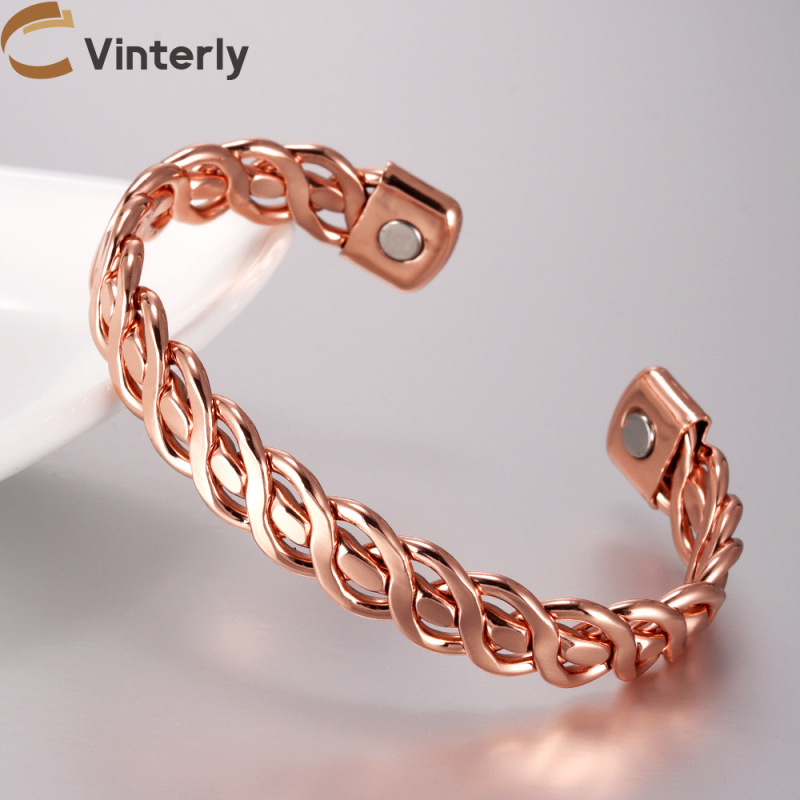 Pure Red Copper Bracelet with Magnetic Braided Twist Pattern, Adjustable Width 11mm, Copper Bracelet for Cross-Border E-Commerce Dropshipping Pure Red Copper Bracelet with Magnetic Braided Twist Pattern, Adjustable Width 11mm, Copper Bracelet for Cross-Border E-Commerce Dropshipping