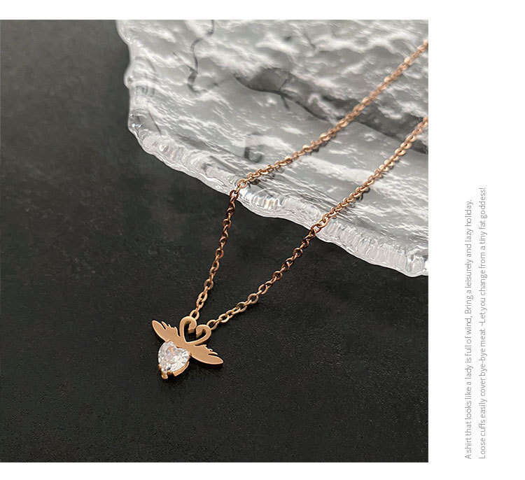Fashion Swan Star Titanium Steel Inlay Artificial Gemstones Pendant Necklace Colorza_colorza_4