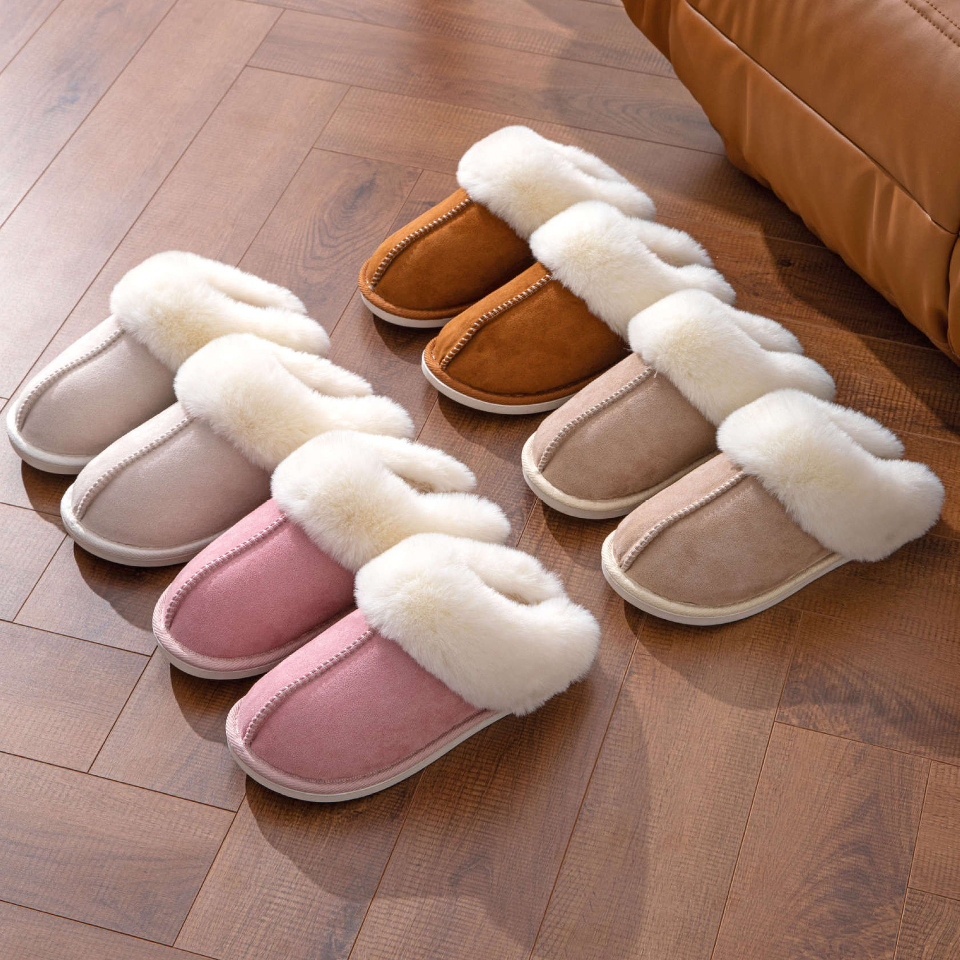 Fluffy slippers autumn and winter warm thick bottom home thickened plush cotton drag home indoor cotton slippers_voghion.com
