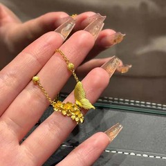 金店同款古法沙金「繁花蝶梦」项链女新中式复古轻奢高级感锁骨链