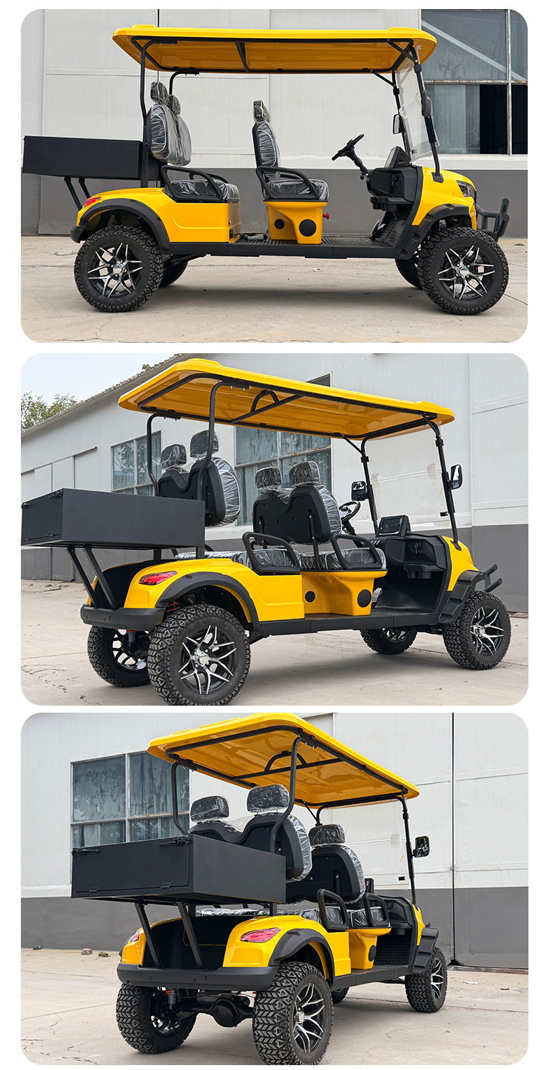 New Model Golf Cart with Lights for Tourist Attractions, Reception Shuttle, 4-Seater Electric Golf Cart with Cargo Bucket