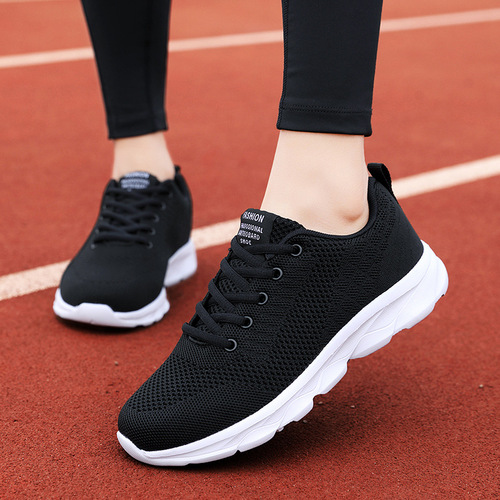 Spring and Autumn Women's Black Sports Shoes, Korean Style, Versatile, Breathable, Lightweight, Student, Gym, Casual, Running, Travel