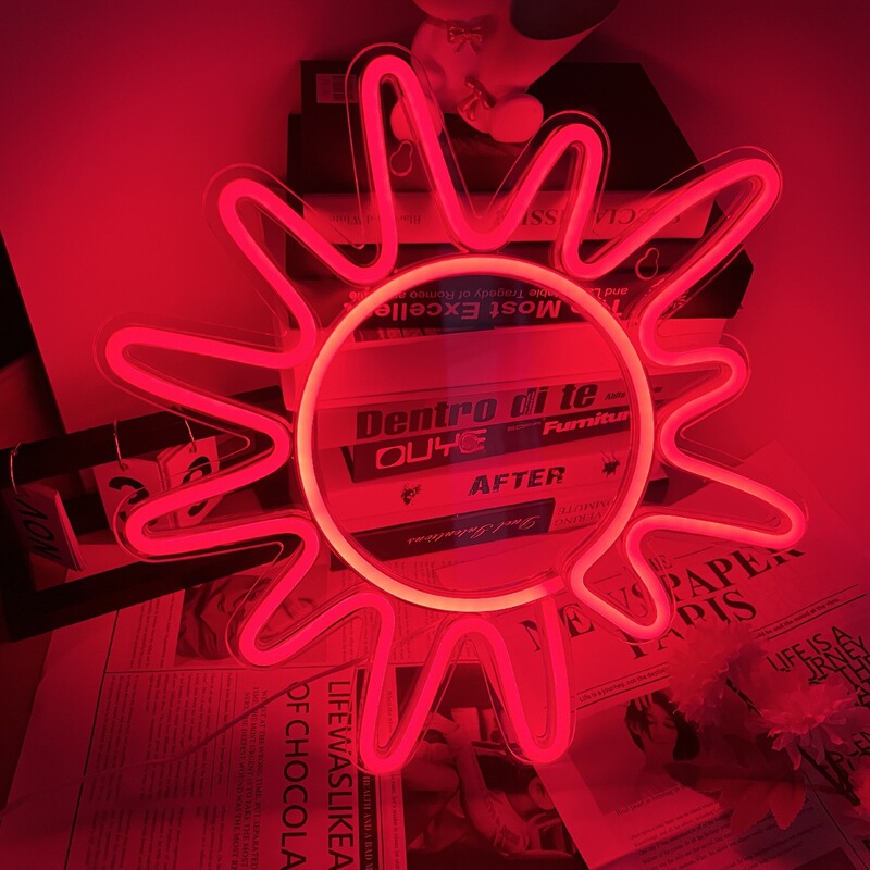 Acrylic Transparent Backboard Sun Shape Neon Light Room Porch Bar Courtyard Theme Layout Decorative Light