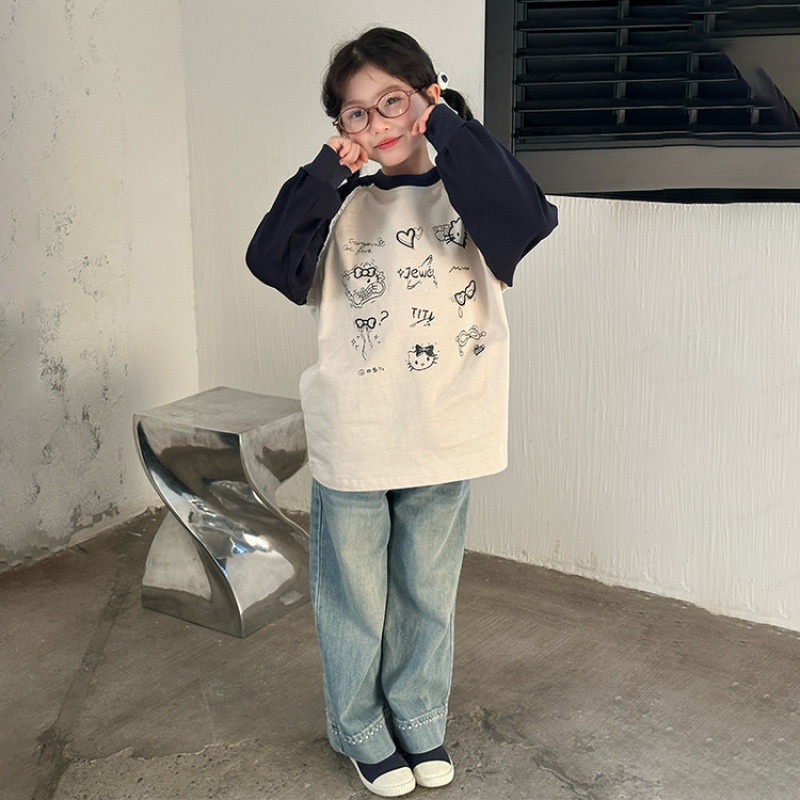 Zhili children's clothing, girls' autumn long-sleeved T-shirt, cotton top, 2026 spring and autumn children's Korean style, stylish for medium and large children.