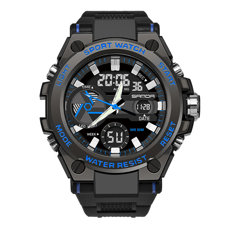 SANDA 3311 estudiante masculino tendencia de la moda juvenil hombres multi-funcional luminoso impermeable reloj electrónico