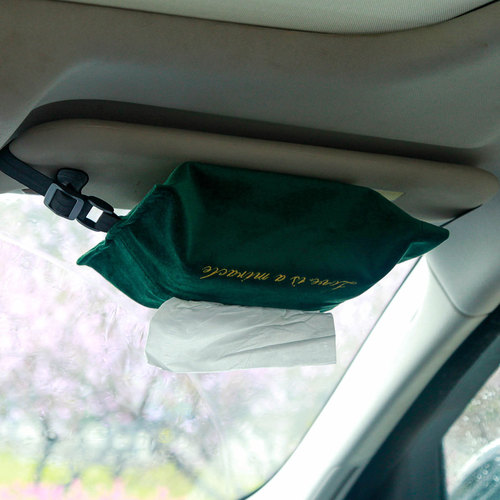 Buyi velvet embroidery car rear fixed buckle tissue cover tissue box napkin household paper box cover