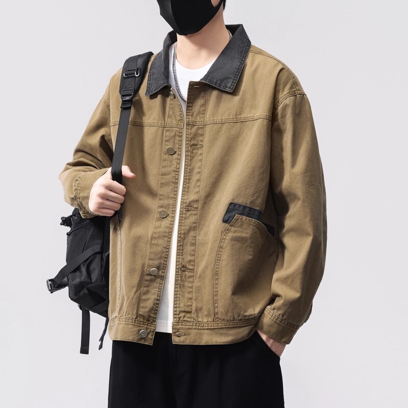 High-End Spliced ​​Lapel Jacket Men's Autum New Trendy 2025 Spring and Autum Japanese Style Retro Workwear Jacket Men's Clothing