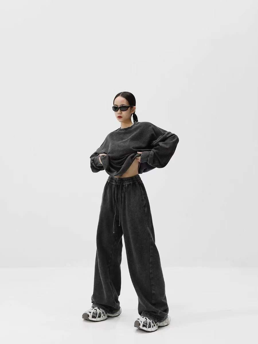 Verano nuevos pantalones lavados anticuados transfronterizos, pantalones con logo de marca de moda, pantalones casuales rectos retro para hombres y mujeres