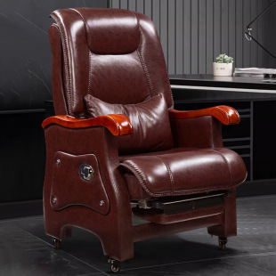 Genuine Leather Boss Chair Business Large Class Chair Solid Wood Luxury Office Chair Massage Reclining Home Computer Chair 9055