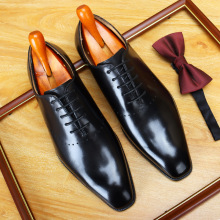 布洛克商务皮鞋男正装雕花整张牛皮尖头牛津鞋英伦跨境一件代发