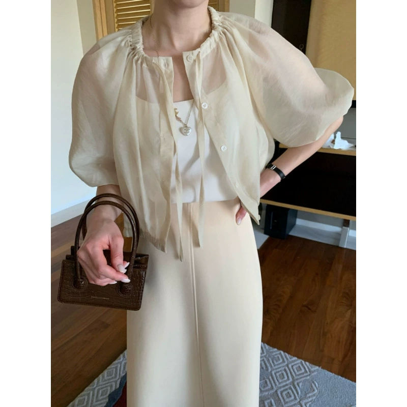 В наличии корейский шикарный кружевной свободный слегка прозрачный солнцезащитный жакет во французском стиле на шнурке для женщин