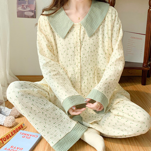 Moon Clothing Summer Thin Postpartum Gauze Pregnant Women's Nursing Pajamas Spring and Autumn Pure Cotton Pregnant Women's Monthly Nursing Home Clothing