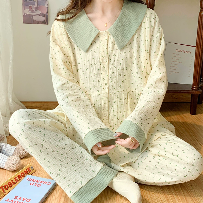 Одежда для Луны Летняя тонкая Послеродовая Марля Пижама для беременных Весна и осень Пижама для беременных из чистого хлопка Ежемесячная домашняя одежда для кормящих мам