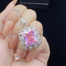 高级感粉色锆石高端仿真粉水晶奢华满钻吊坠女开口戒指耳坠套装