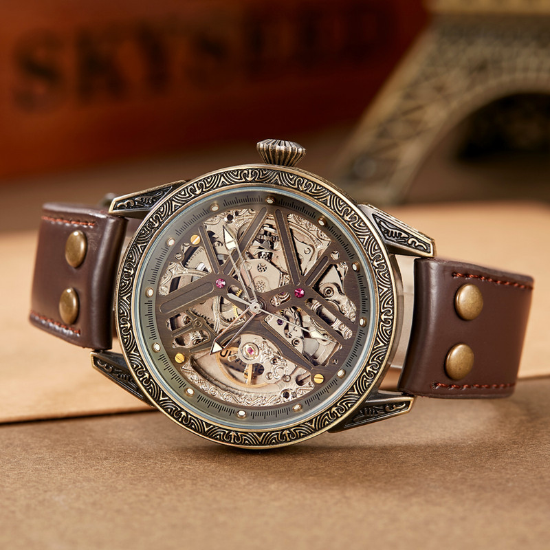 Comercio exterior Venta caliente SHENHUA hombres de moda hueco reloj mecánico de bronce reloj mecánico automático