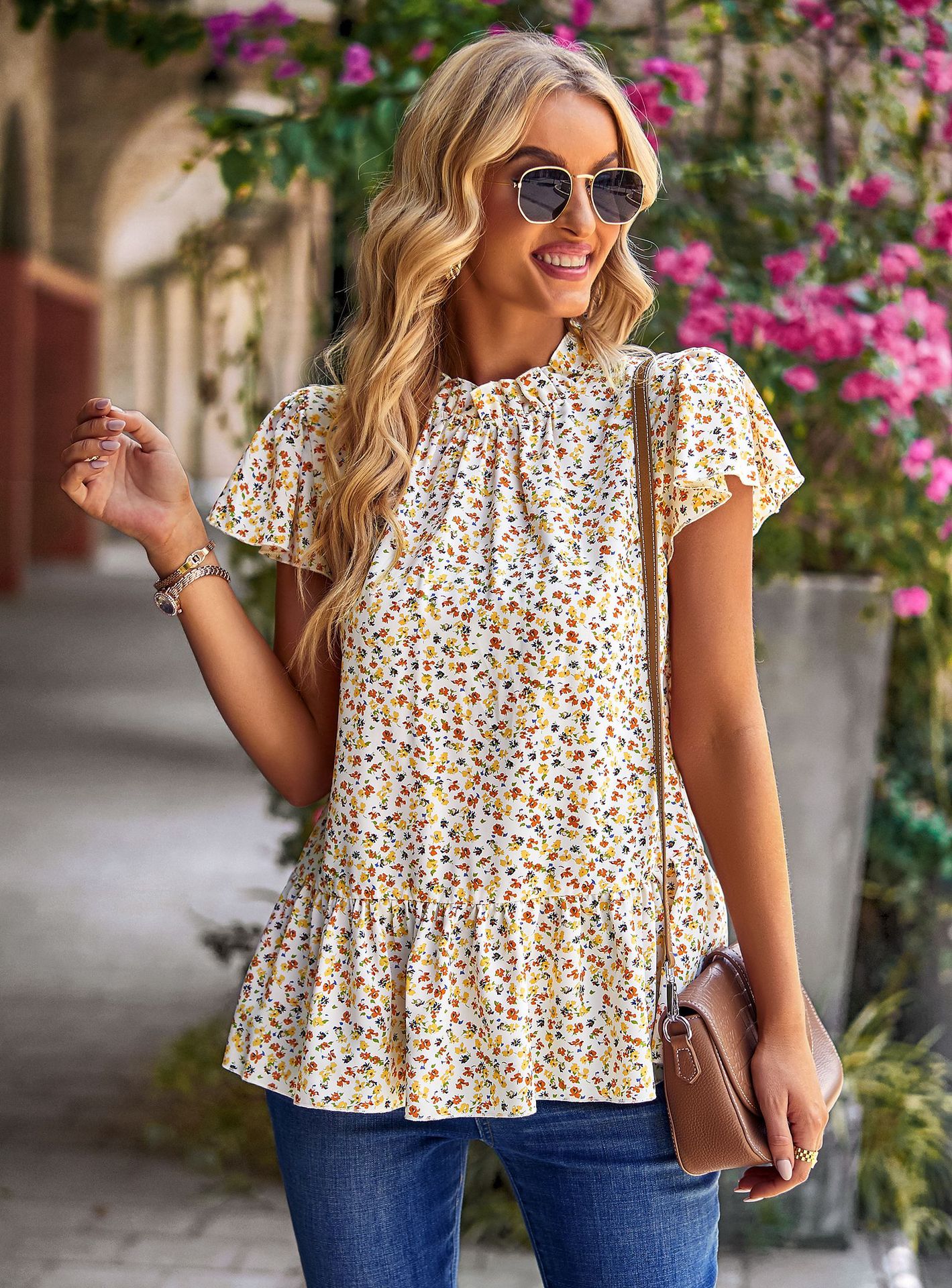 Women's Blouse Short Sleeve Blouses Printing Fashion Ditsy Floral display picture 20