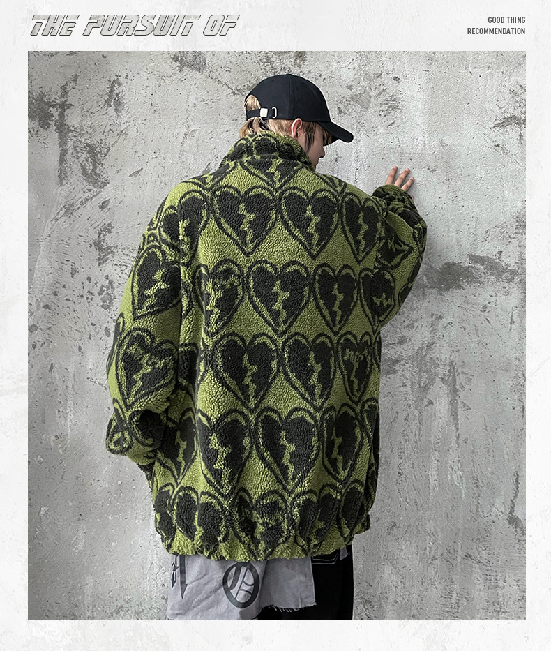 Stylish Men's Lamb Wool Jacket With Heartbroken Print Coat_voghion.com