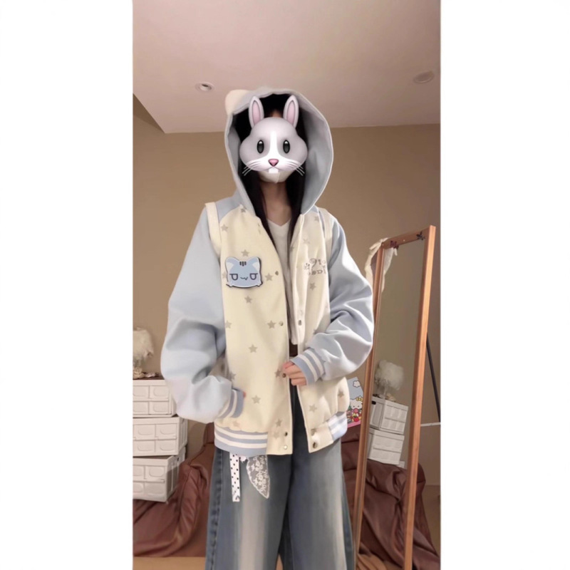 Korean Style New Cute and Sweet Cat Patchwork Color-Blocking Hooded Sweatshirt for Women, Autumn and Winter Fleece-Lined Loose Cardigan Jacket Korean Style New Cute and Sweet Cat Patchwork Color-Blocking Hooded Sweatshirt for Women, Autumn and Winter Fleece-Lined Loose Cardigan Jacket