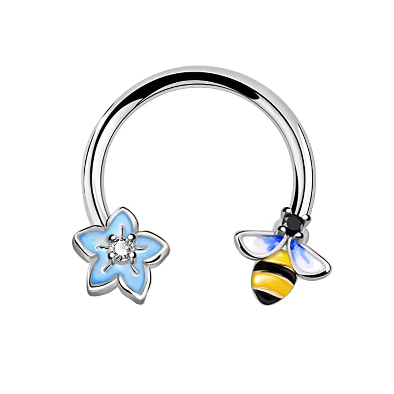 Stainless Steel Oil Dripping Butterfly Nose Ring Sequin Nose Stud Ear Bone Ring Piercing Horseshoe 16G detail image 10