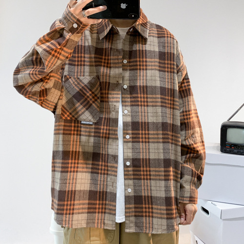 Plaid shirt coat, men's spring and autumn style, men's long-sleeved shirt, 2024 new autumn style, men's casual autumn clothes