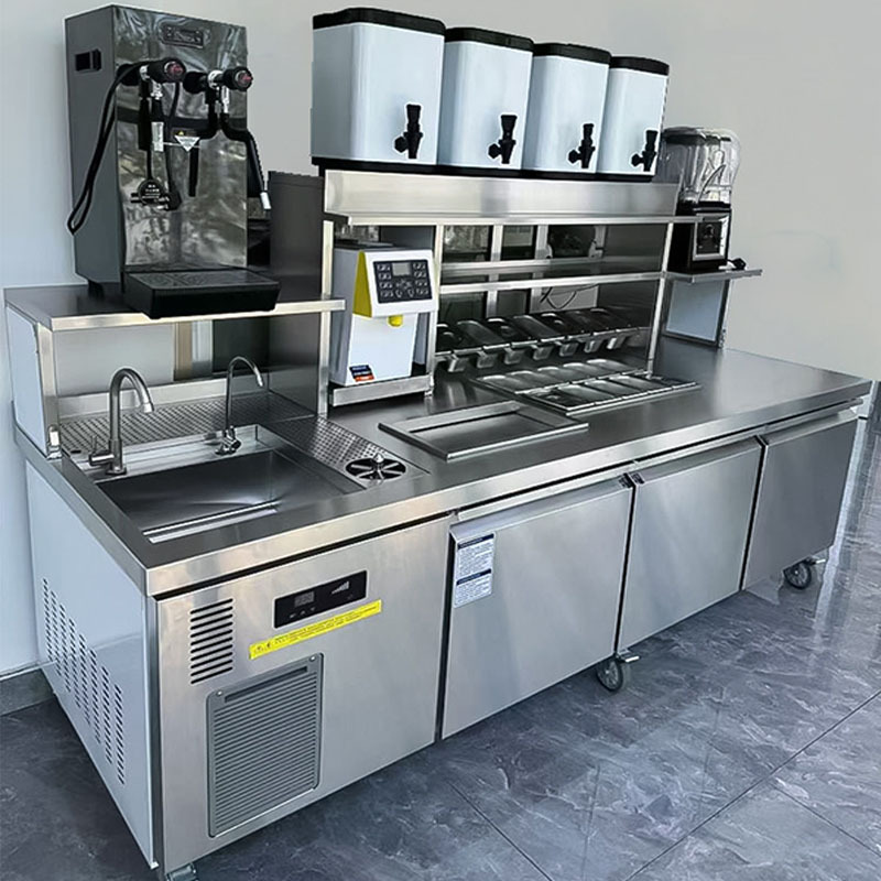 Охлаждаемый рабочий стол из нержавеющей стали для кафе и чайных магазинов