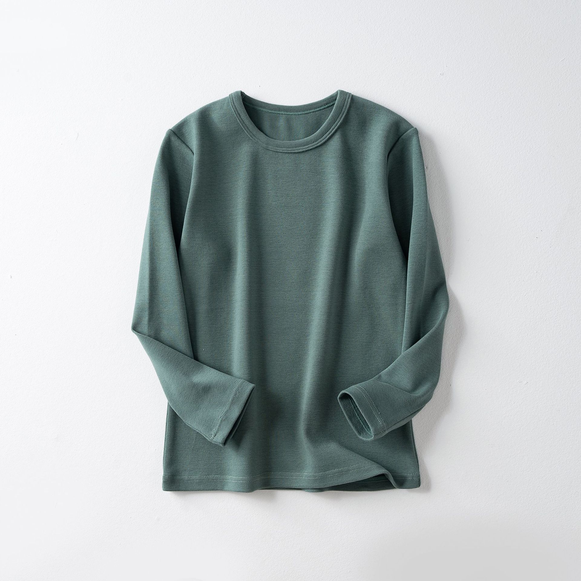 Camiseta interior térmica gruesa de forro polar para niños, top de manga larga con cuello redondo de color liso para niñas y niños, ropa interior térmica.