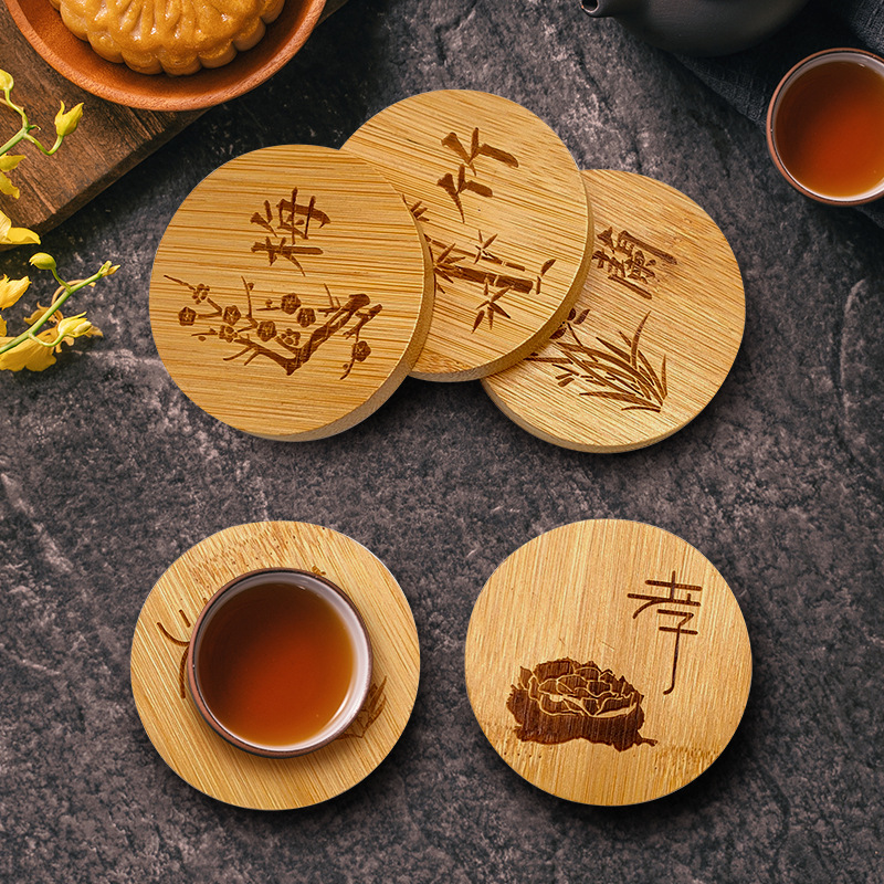 Almohadilla de taza de té de bambú, almohadilla de aislamiento térmico de mesa de té redonda pequeña, bandeja de madera, accesorios de mesa de té doméstico, almohadilla de mesa de Copa de vino