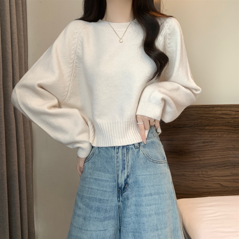 圆领软糯毛衣女秋冬2025新款慵懒宽松显瘦套头长袖短款针织衫上衣|undefined