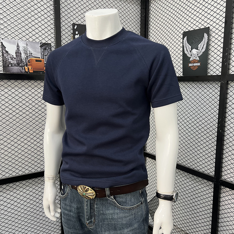 Men's Short Sleeve T-Shirt Round Neck Simple Solid Color Fashionable Versatile Trendy Handsome Spring Autumn Top_viptrois.com