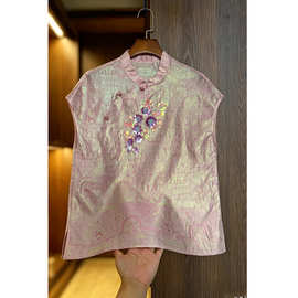277  中式风重工钉珠真丝云霞锦法绣衬衫，S M L XL，，不退不换