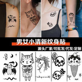 黑色Q版可爱小猫蛋筒刺猬独角兽小鹿图案纹身贴mini迷你批发卡通