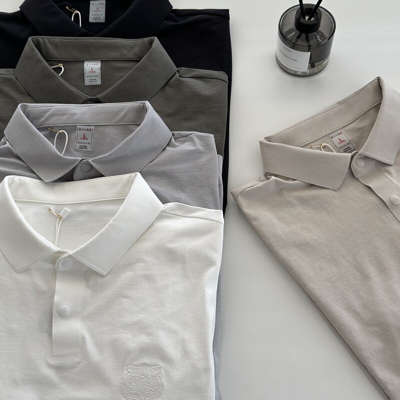 Embroidered Tiger Head 2025 Summer New Men's Simple All-match Short-sleeve Fashionable Slim-fit Short-sleeve T-shirt Lapel Polo Shirt