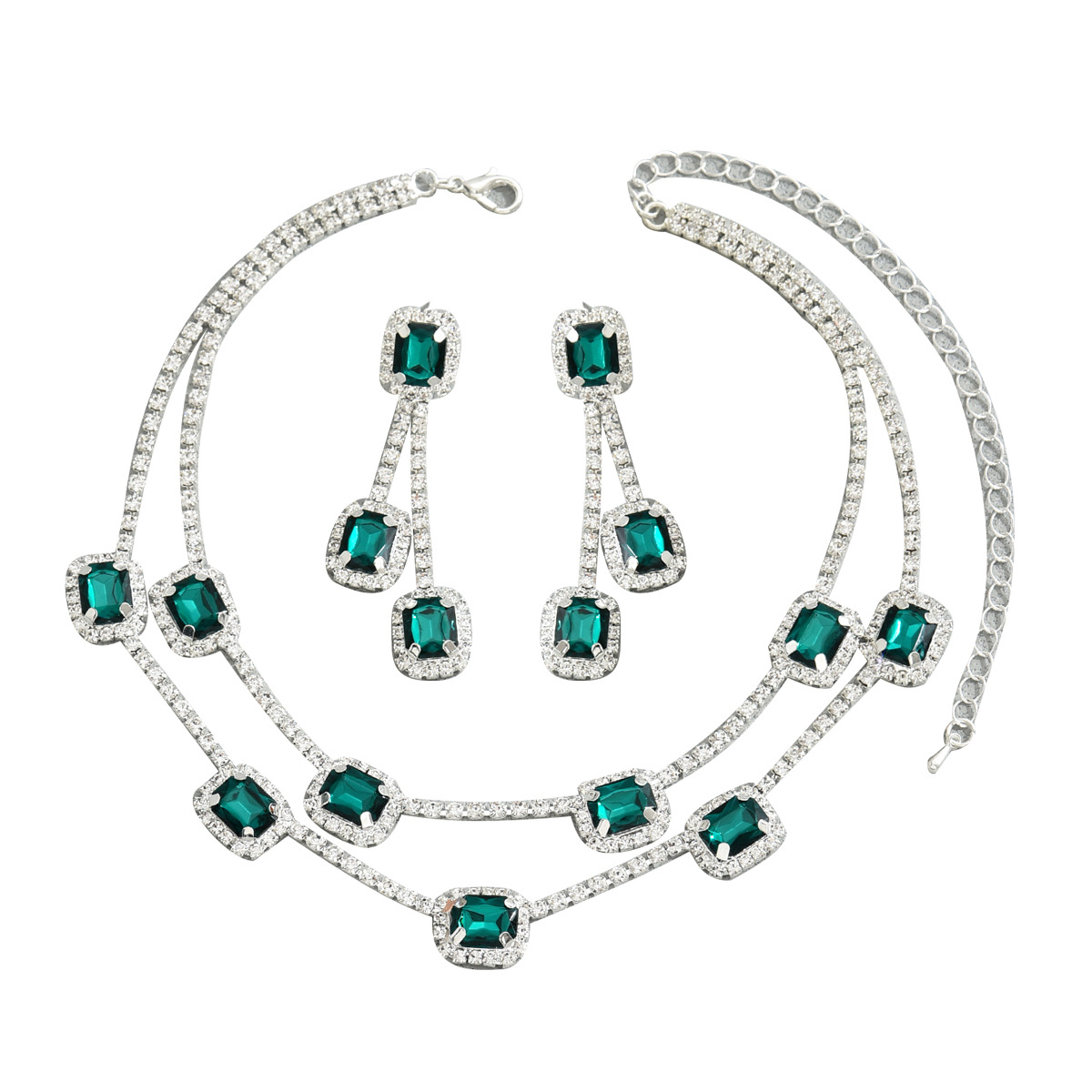 Set di gioielli di lusso collana con diamanti e orecchini smeraldo_voghion.com