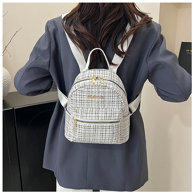 538g Weight Zipper Closure Type Double Shoulder Straps Strap Type Functional Backpack Bags Type Casual, Shopping Occasion Pu Leather Material Women's Backpack Backpack Plaid Pattern All Seasons Season Women's Gender Elegant, Streetwear Style Square Shape Plaid Casual Shopping Women's Backpack Functional Backpack 5