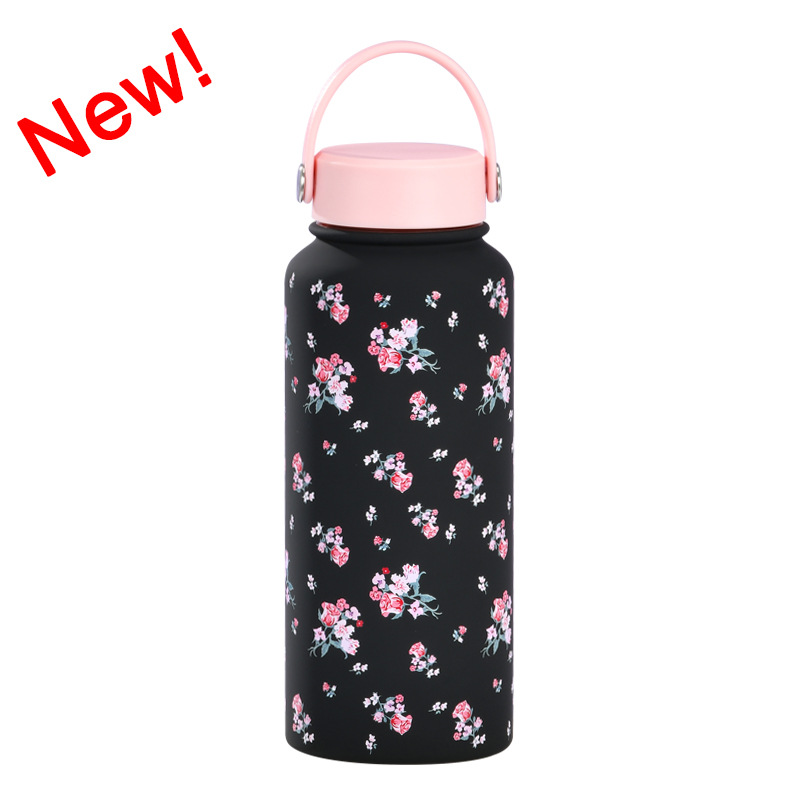 Nueva Botella de Agua Deportiva Aislada de 1 Litro, Boca Ancha, Portátil, al Vacío, para Exteriores, con Estampado, para Mujer, 2026