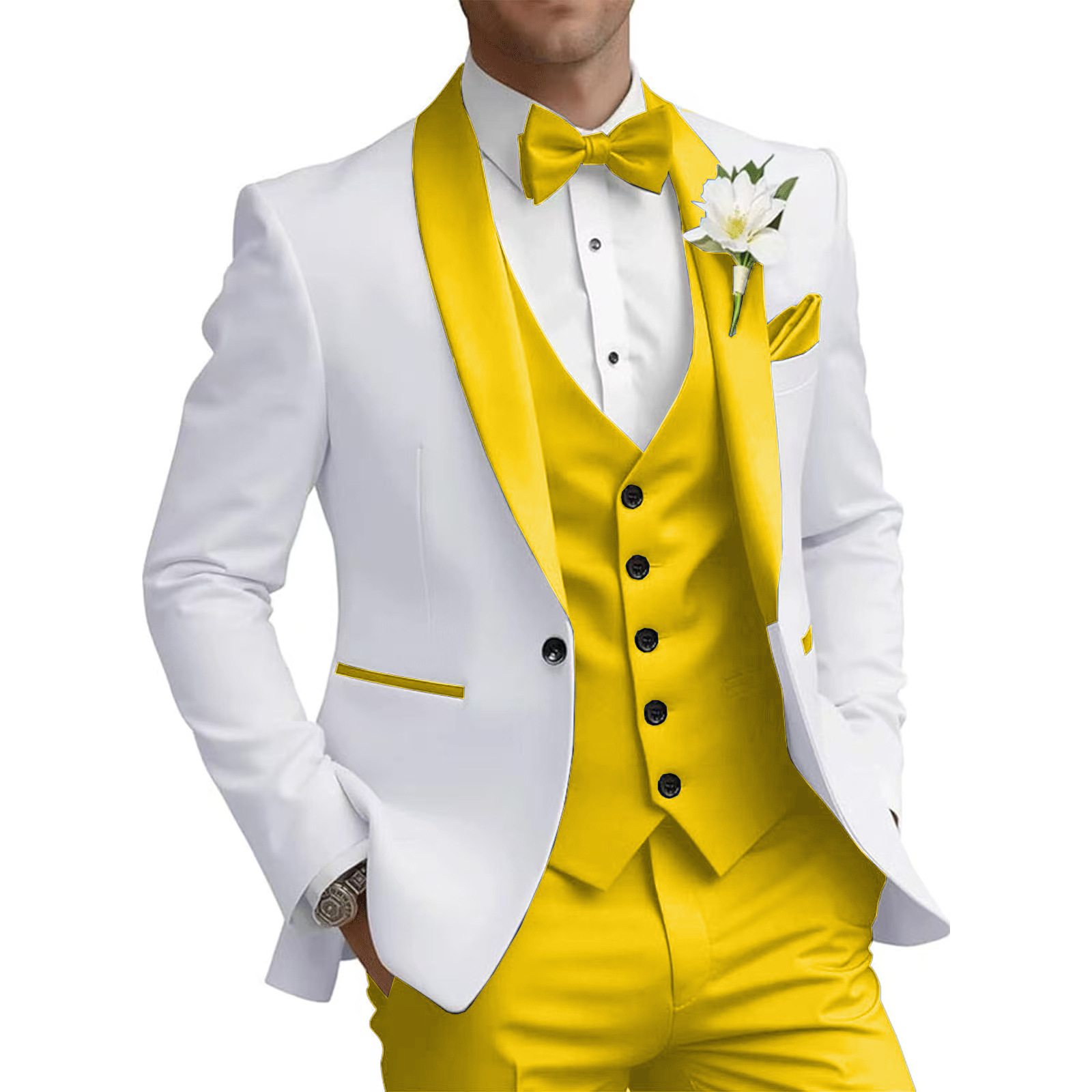 Modern Men's Suit 3-Piece Set With Contrast Stitching, Slim Fit Business Blazer, Vest & Trousers For Weddings, Office, Formal Events_viptrois.com