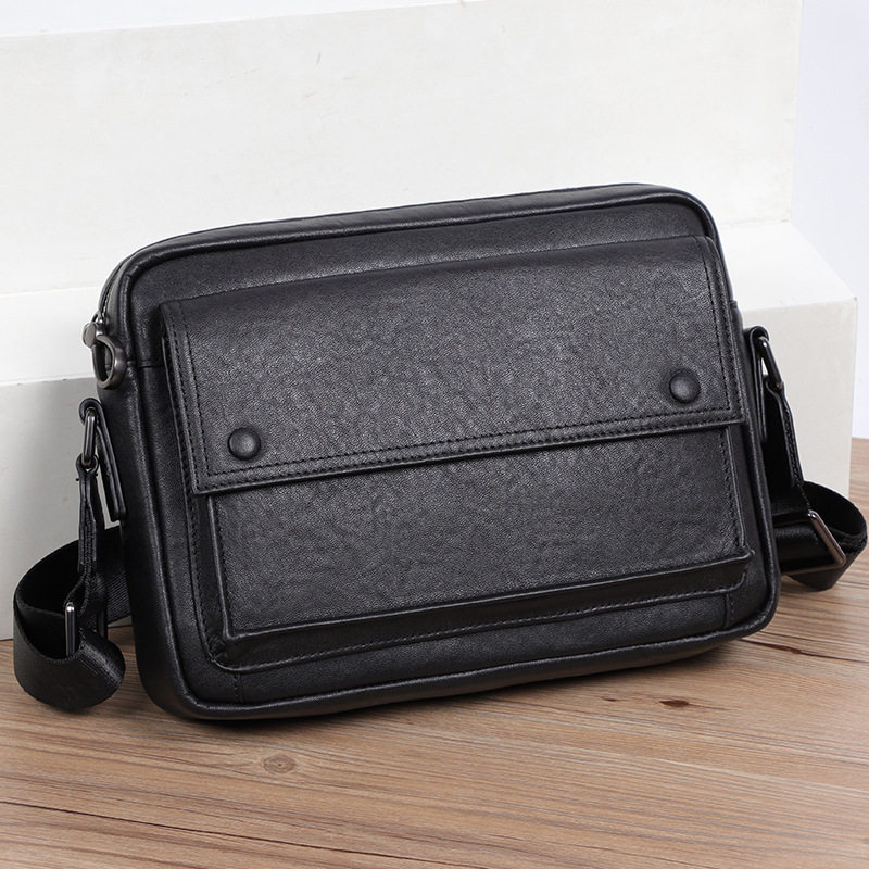 Túi đeo chéo nam da bò thật kiểu ngang cỡ nhỏ 29×11×17 cm — Màu đen